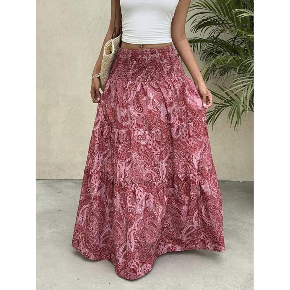 Sunnyshic Boho Print Long Skirt, & Daily Wear, Spring/Su